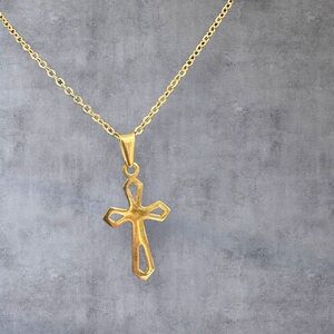 Cross Charm Pendant with Gold Plated Stainless Steel Chain Necklace